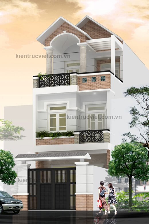 nhà phố 6m mái ngói 1 trệt 2 lầu
