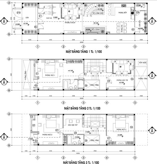 2148-1 mặt bằng nhà phố mặt tiền 5m 3 tầng