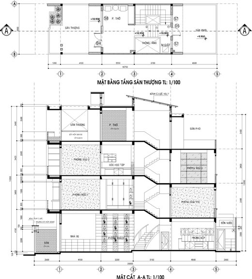 2149 mặt bằng bố trí nhà phố mặt tiền 5m 3 tầng