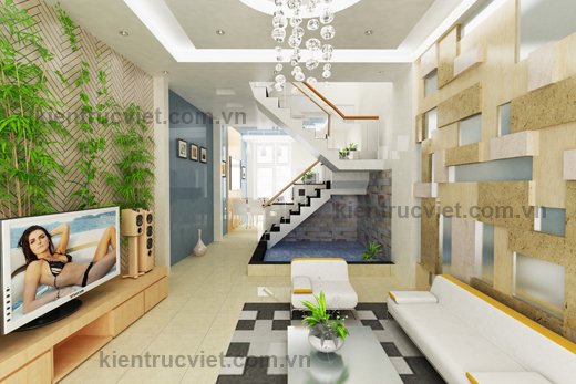 phòng khách Nhà mặt tiền 5m dài 14m Quận 8