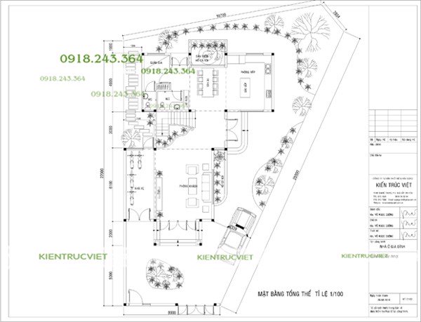 thiết kế biệt thự hai mặt tiền 1 lầu