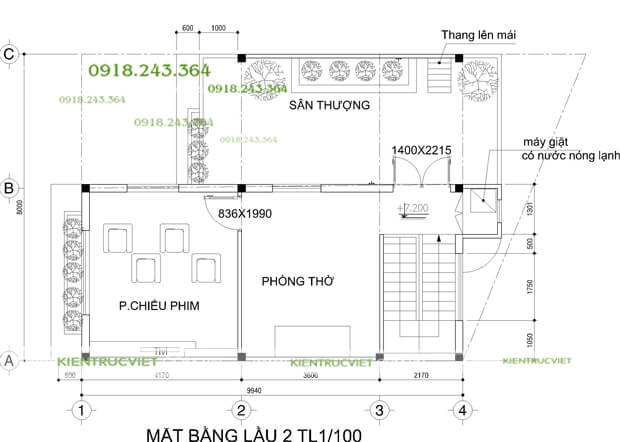 nhà 8m x 12m, nhà mái ngói 3 tầng