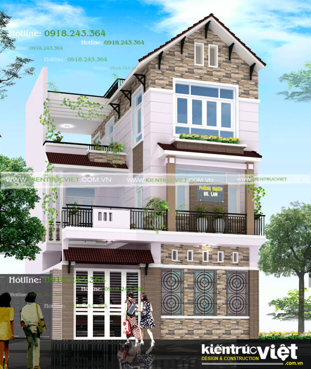 nhà 8m x 12m, nhà mái ngói 3 tầng