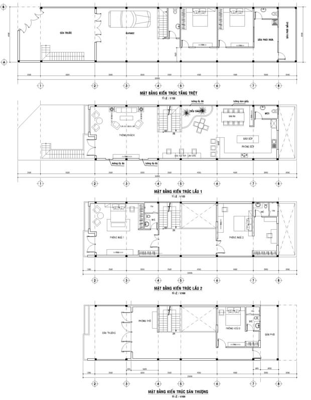 bản vẽ nhà phố 6m*20m Hóc Môn