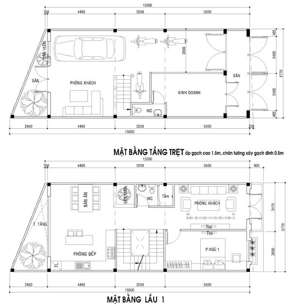 bản vẽ mặt bằng nhà phố 6m*17m 4 tầng