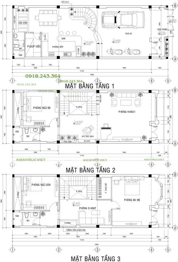 bản vẽ mặt bằng Nhà phố 6mx18m cao tầng 