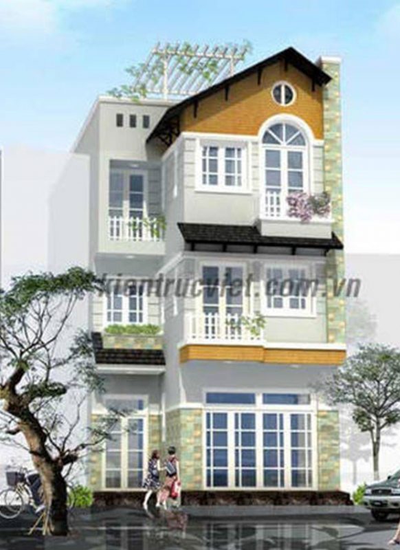 Nhà ngang 6m 3 tầng mái ngói