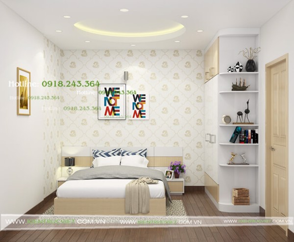 Thiết kế và thi công nội thất phòng ngủ cho căn hộ thô 2 phòng ngủ.