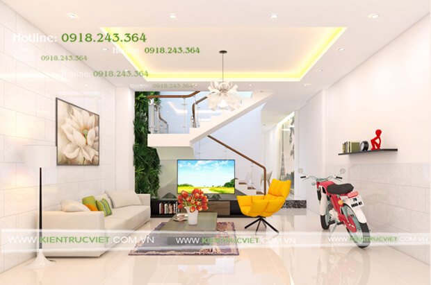 phòng khách Nhà phố ngang 5m dài 20m 4 tầng