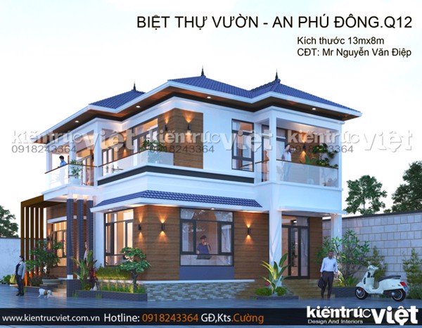 Thiết kế nhà biệt thự phố vườn 13x8