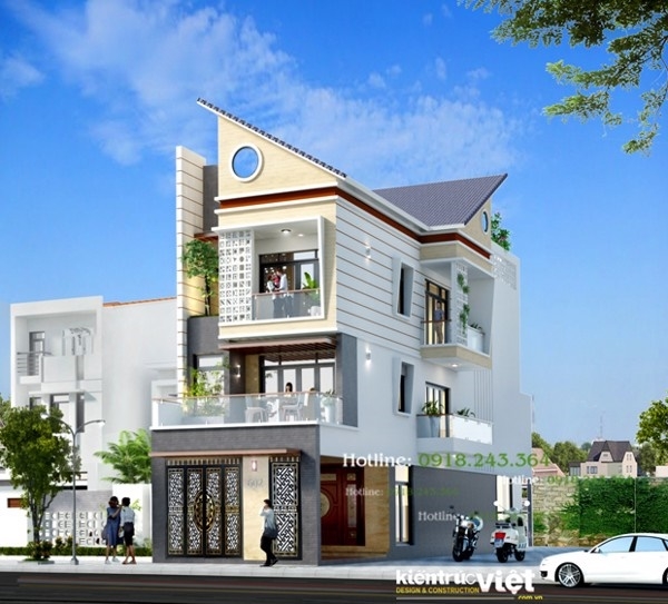 Mặt tiền nhà phố 6m 2 tầng Tân Cổ Điển tạo điểm nhấn nổi bật mẫu thiết kế nhà ngang 6m