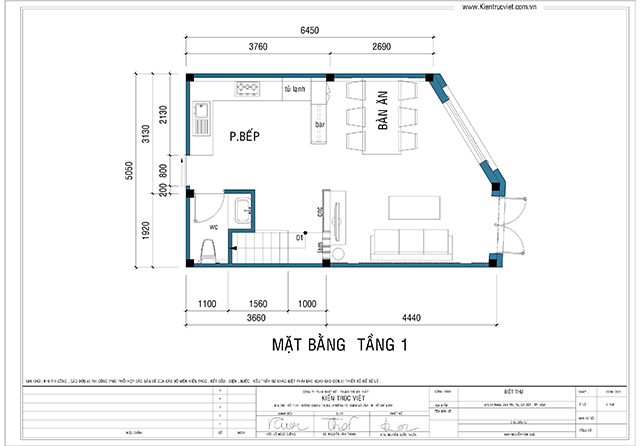 mặt bằng nhà 4 tầng vát chéo 30m2