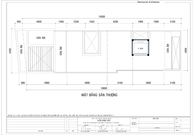 Mặt bằng sân thượng nhà 5 tầng 5mx19m 95m2