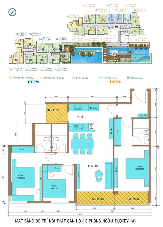 bản vẽ nội thất căn hộ D’LUSSO 3 phòng ngủ