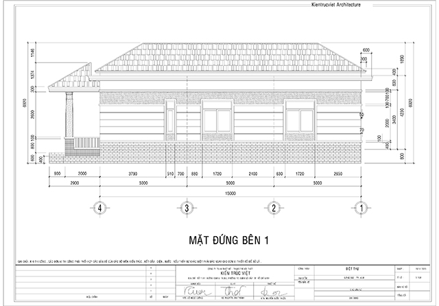 Mặt bằng bố trí biệt thự 1 tầng chữ L 7mx18m
