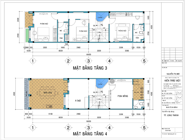 mặt bằng nhà phố 4 tầng diện tích 72m2