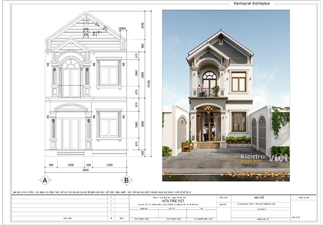 Bản vẽ mặt bằng nhà phố 2 tầng ngang 6m dài 24m