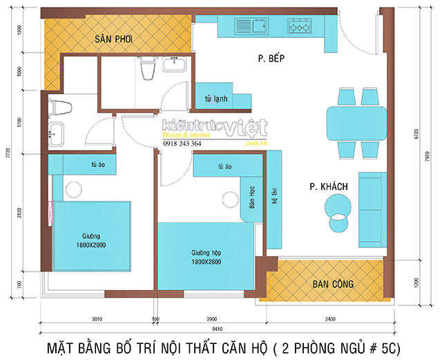 bố trí mặt bằng căn hộ 2 Phòng ngủ D’lusso quận 2 120 triệu 