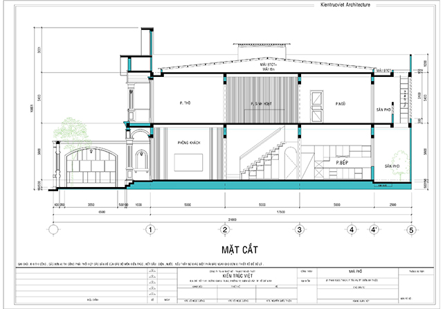 mặt cắt nhà phố 2 tầng 6mx24m