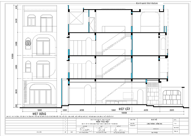 Bản vẽ chi tiết nhà ống 4 tầng 5×18