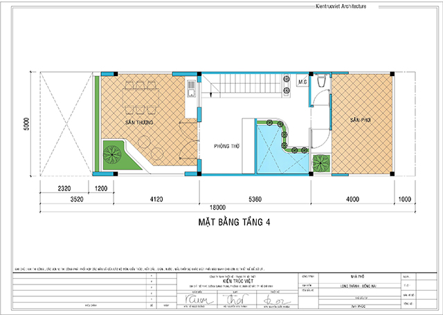 Bản vẽ chi tiết nhà ống 4 tầng 5×18
