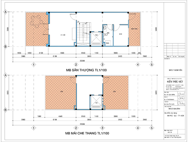 Bản vẽ chi tiết nhà ống đẹp 5 tầng 5×20 có thang máy