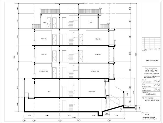 Bản vẽ chi tiết nhà ống đẹp 5 tầng 5×20