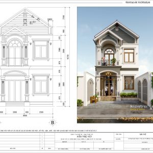 bản vẽ mẫu thiết kế nhà 2 tầng mặt tiền 6m
