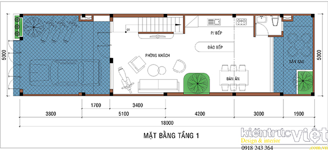 mặt bằng bố trí nhà lệch tầng 5×18