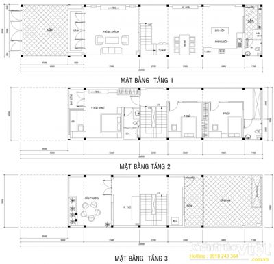 mặt bằng nhà 3 tầng 5x16
