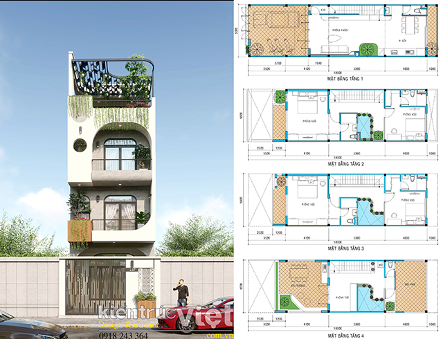 Mẫu nhà ống đẹp 4 tầng 5×18