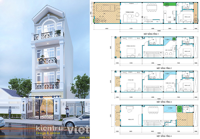 nhà phố 4 tầng 5×18