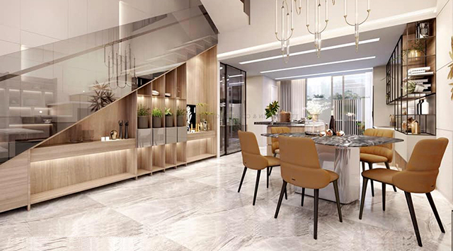Bếp luôn là không gian để gia đình quây quần bên nhau, cùng nhau truyền cảm hứng và chia sẽ cùng nhau cười đùa vui vẻ. Nội thất bếp nhà phố 3 tầng 5×18 lệch tầng