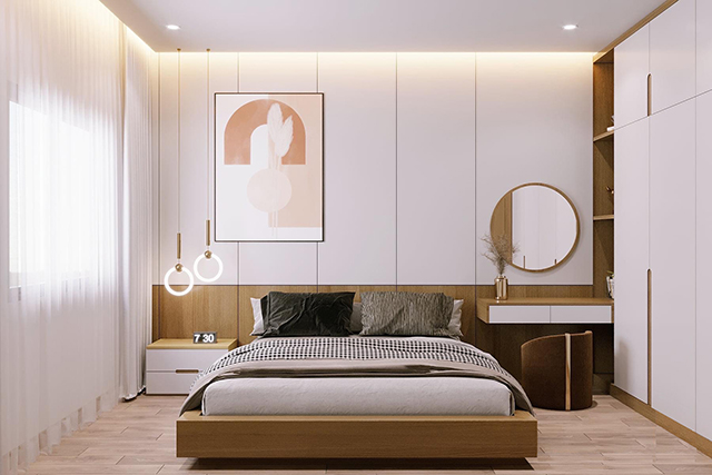 Phòng ngủ nhà phố 3 tầng 5×18 lệch tầng