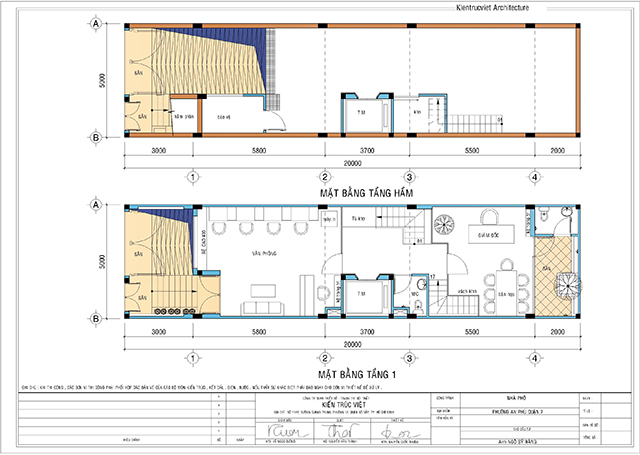 Mặt bằng thiết kế nhà 5 tầng 5x20 có hầm và thang máy