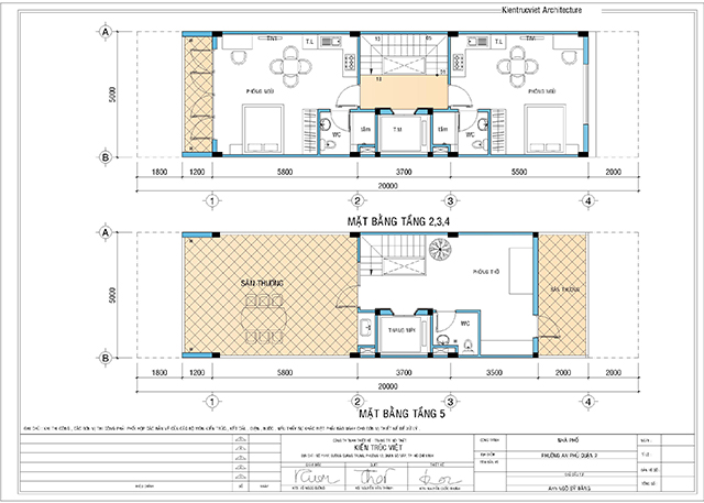 Mặt bằng thiết kế nhà 5 tầng 5x20 có hầm và thang máy