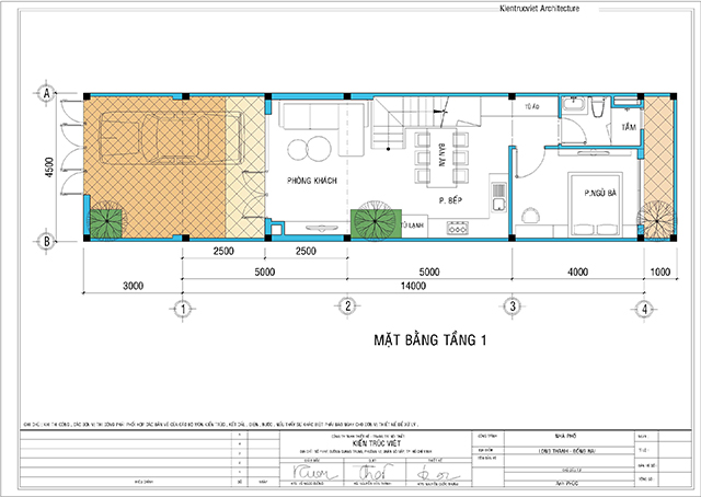 Mặt bằng nhà ống 3 tầng 4,5x18