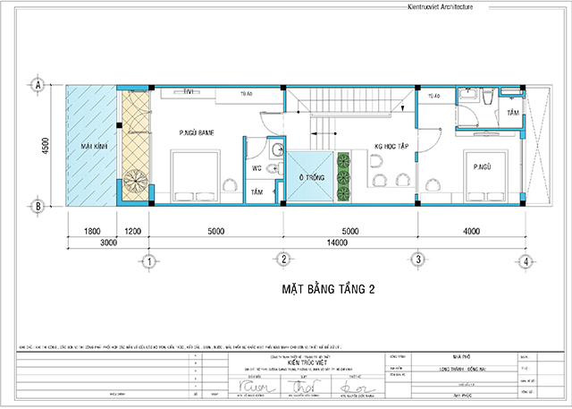 Mặt bằng tầng 2 nhà ống 3 tầng 4,5x18