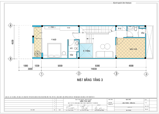 Mặt bằng tầng 3 nhà ống 3 tầng 4,5x18