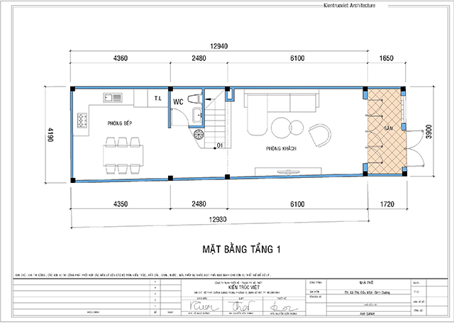 Mặt bằng tầng trệt nhà 4x13