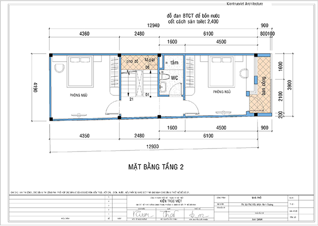 Mặt bằng tầng 2 nhà nhỏ xinh 4x13