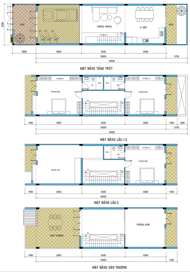 mặt bằng nhà 5 tầng 5x20