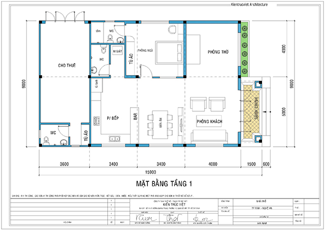 Mặt bằng nhà cấp 4 ngang 9x15