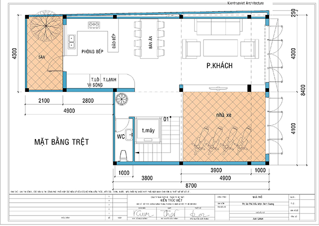 Mặt bằng tầng trệt nhà 8x13