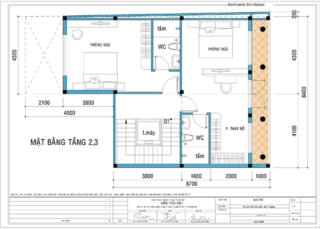 Mặt bằng tầng 2 nhà 8x13