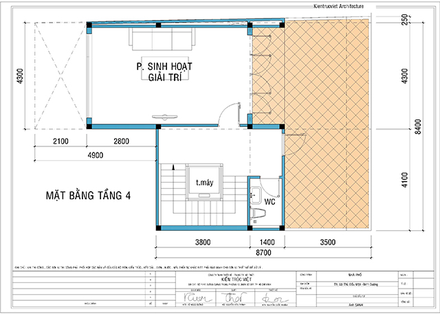 Mặt bằng tầng 4 nhà 8x13 