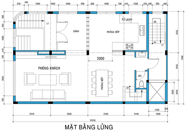 Mặt bằng tầng lửng thiết kế nhà phố ngay góc kinh doanh cho thuê