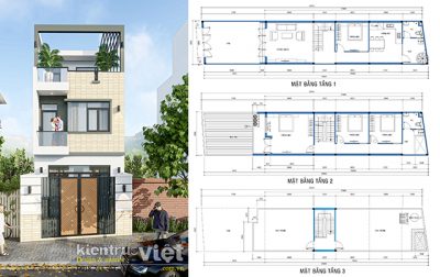 Ý tưởng thiết kế nhà 5x16 hiện đại mái bằng 3 tầng