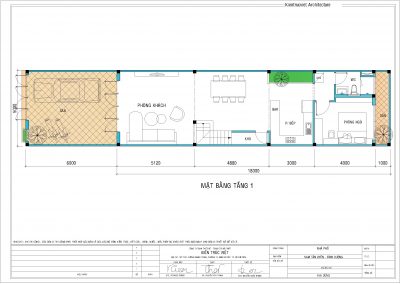 Mặt bằng tầng 1 nhà ống 5x18