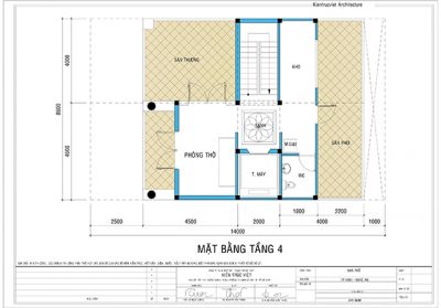 sơ đồ mặt bằng tầng 4 biệt thự song lập 8x14